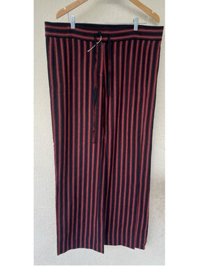NEW Ann Demeulemeester Red Stripe Wide Leg Pants FR 40 M Wool Blend Drawstring